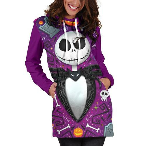 Jack Skellington Hoodie Dress Sweater Dress Sweatshirt Dress 3d All Over Print For Women Hoodie