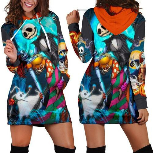 Jack Skellington Hoodie Dress Sweater Dress Sweatshirt Dress 3d All Over Print For Women Hoodie