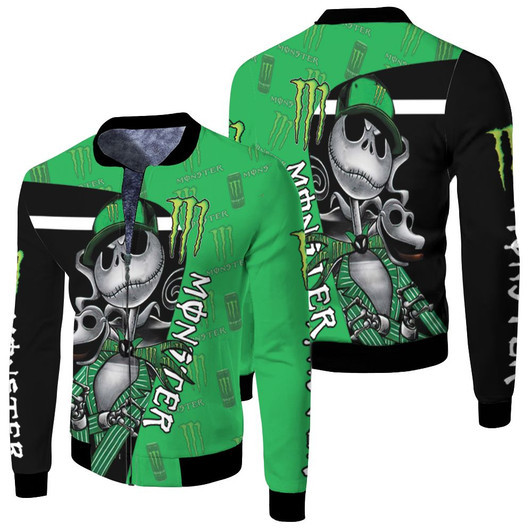 Jack Skellington Monster Energy Logo Fleece Bomber Jacket