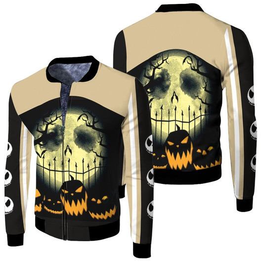 Jack Skellington Moon Horror Pumpkins Halloween Fleece Bomber Jacket