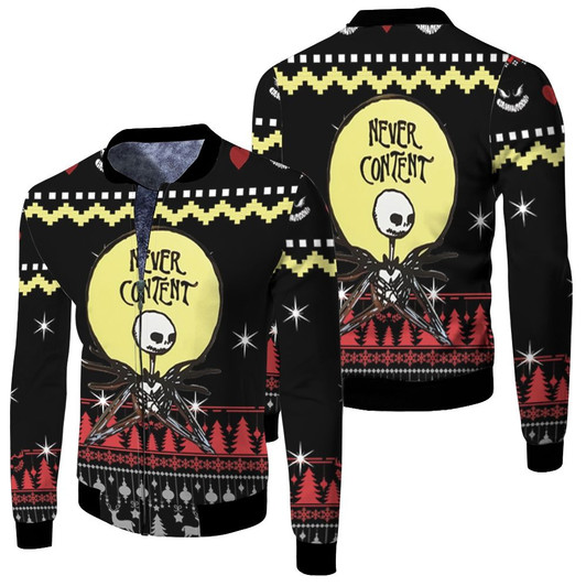 Jack Skellington Never Content Nightmare Before Christmas Black Fleece Bomber Jacket