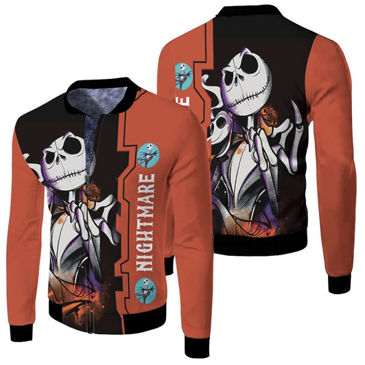 Jack Skellington Nightmare Before Christmas Black Red Mixture Fleece Bomber Jacket