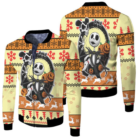 Jack Skellington Nightmare Before Christmas Pattern Pumpkins Fleece Bomber Jacket