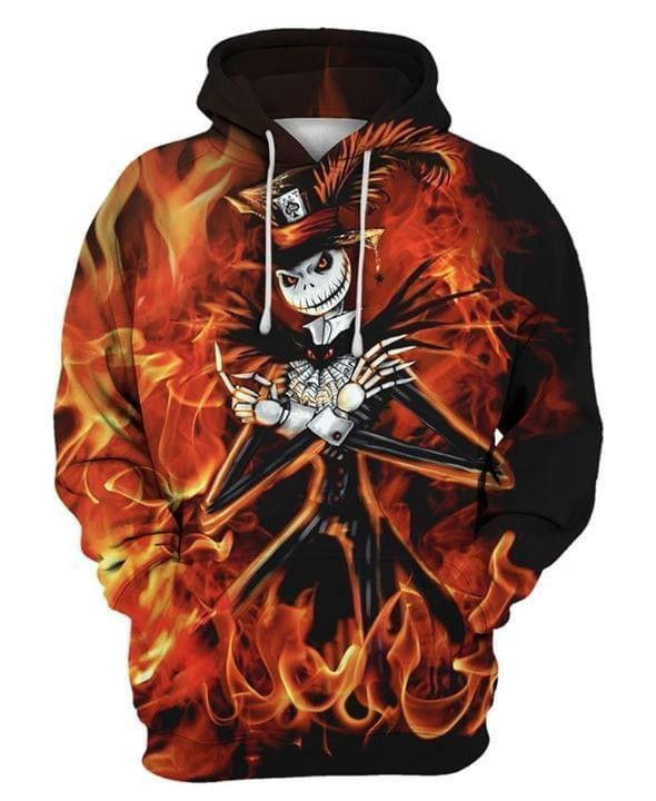 Jack Skellington On Fire Halloween Horror Movie Pullover And Zippered Hoodies Custom 3D Graphic Printed 3D Hoodie All Over Print Hoodie For Men For Women