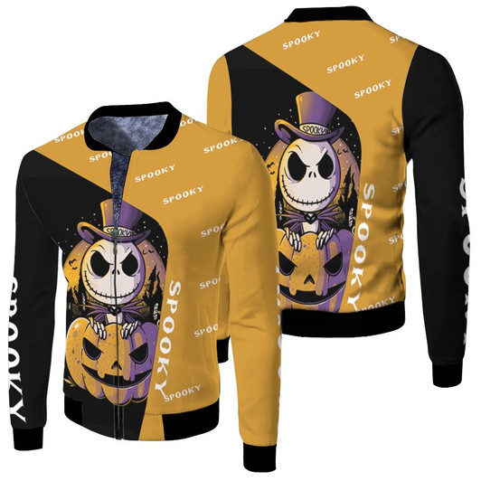 Jack Skellington Spooky Black Gold Mixture Fleece Bomber Jacket