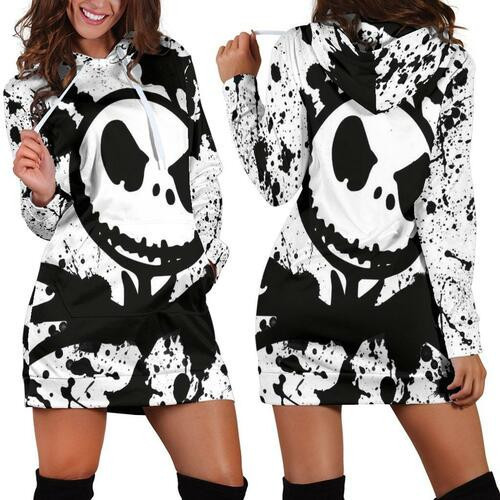 Jack Skellington Womens Hoodie Dress Sweater Dress Sweatshirt Dress 3d All Over Print For Women In Black White Paint Splatter Design Hoodie