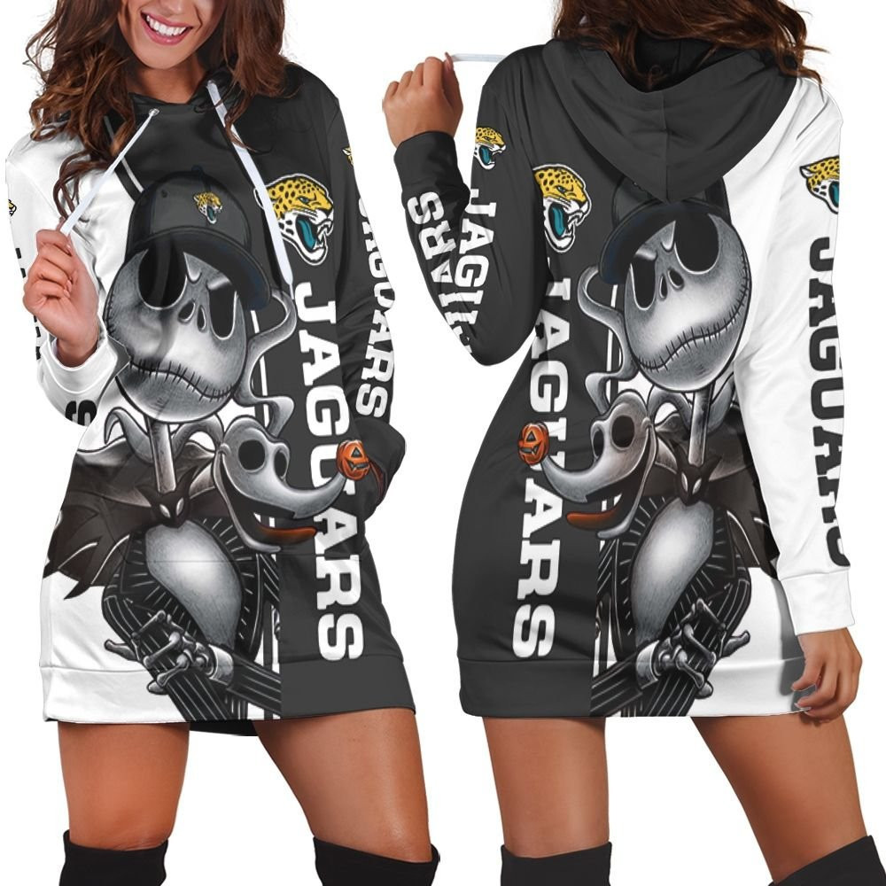 Jacksonville Jaguars Jack Skellington And Zero Hoodie Dress Sweater Dress Sweatshirt Dress