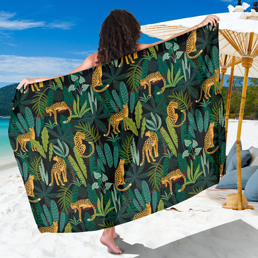 Jaguar Jungle Pattern Print Sarong Cover Up Jaguar Jungle Pareo Wrap Skirt Dress