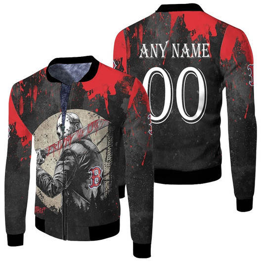 Jason Voorhees Boston Red Sox Halloween Black Fleece Bomber Jacket