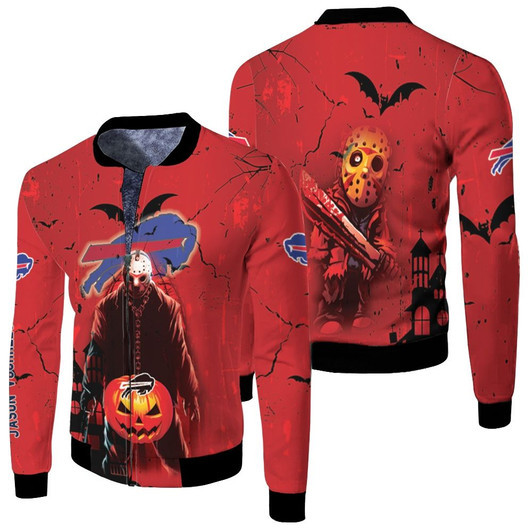 Jason Voorhees Buffalo Bills Halloween Red Fleece Bomber Jacket