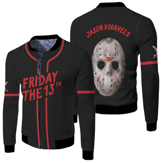 Jason Voorhees Friday The 13Th Killer Monster Halloween Black Fleece Bomber Jacket