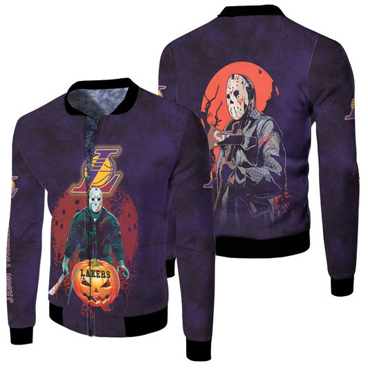 Jason Voorhees Los Angeles Lakers Halloween Black Fleece Bomber Jacket