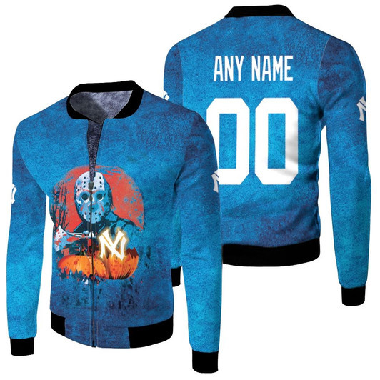 Jason Voorhees New York Yankees Halloween Blue Fleece Bomber Jacket