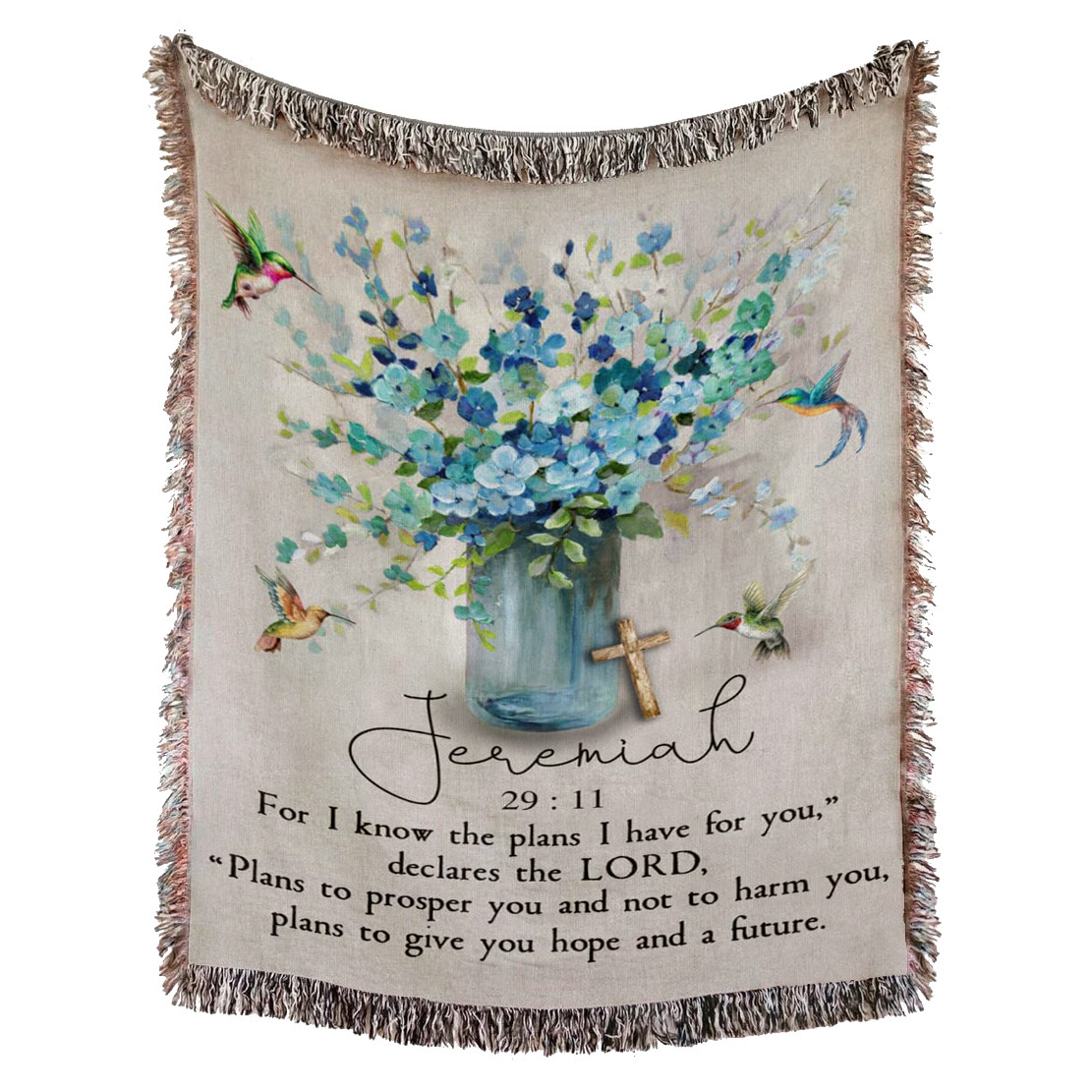 Jeremiah 29:11 Woven Blanket - The Plans I Have For You Christian Woven Blanket - Hummingbird Flowers Tapestry Decor For Christian Blanket