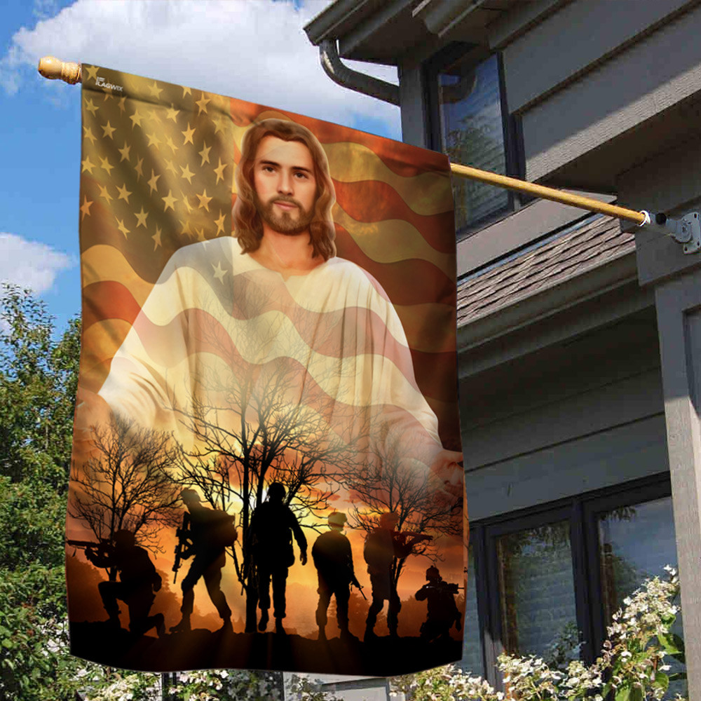 Jesus Christ And American Veteran Flag God Flag Christian's Flag