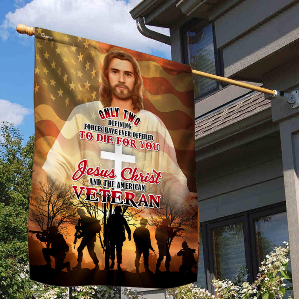 Jesus Christ And American Veteran Flag God Flag Christian's Flag