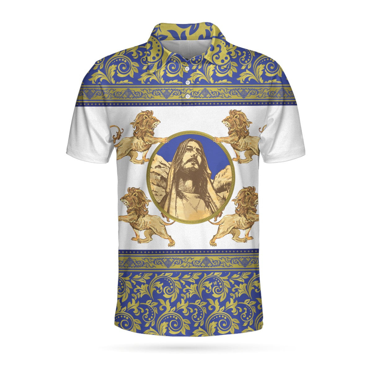 Jesus Christ Golden Vintage Style Polo Shirt Luxury Golden Baroque Polo Shirt Best Christian Shirt For Men