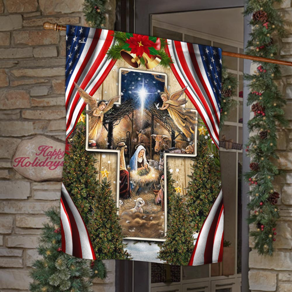 Jesus Christ Is Born Nativity Of Jesus Christmas American Flag God Flag Christian's Flag