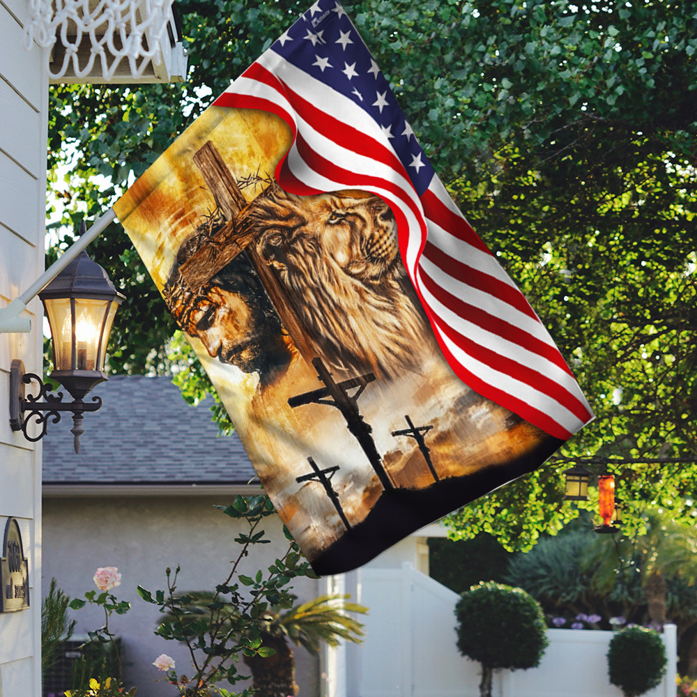 Jesus Christ Lion Christian Cross American Flag God Flag Christian's Flag