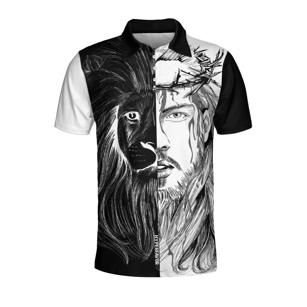 Jesus Christ Lion Contrast Art Christian Polo Shirt Black And White Christian Shirt For Men