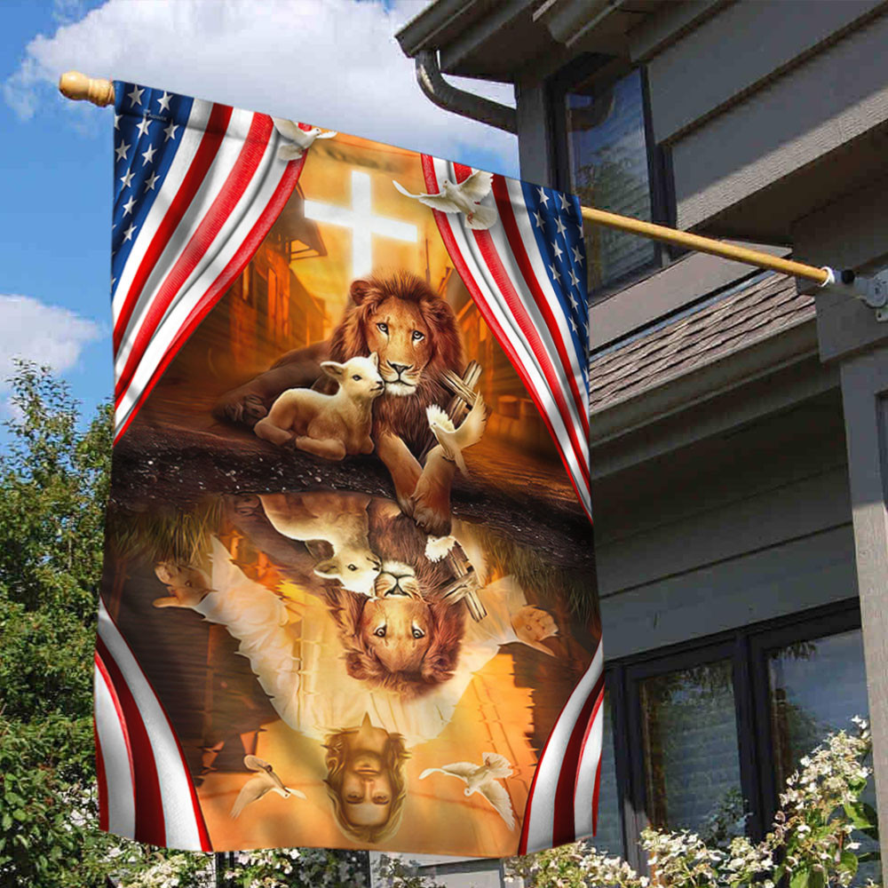 Jesus Christ The Lion And The Lamb American Flag God Flag Christian's Flag