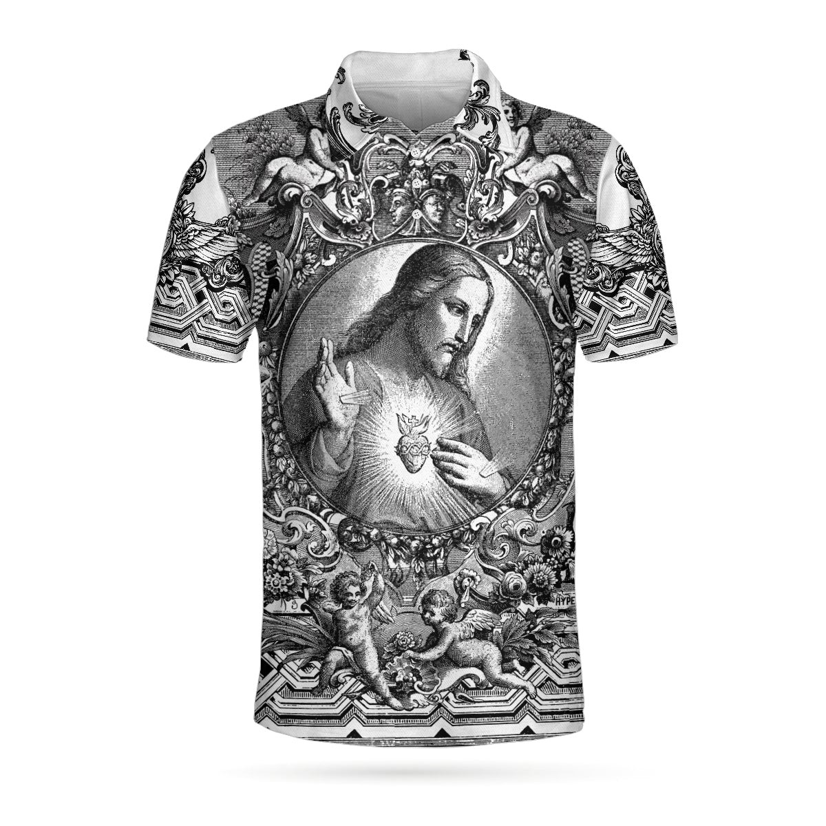 Jesus Christ Vintage Sketch Art Christian Polo Shirt Black And White Christian Shirt For Men