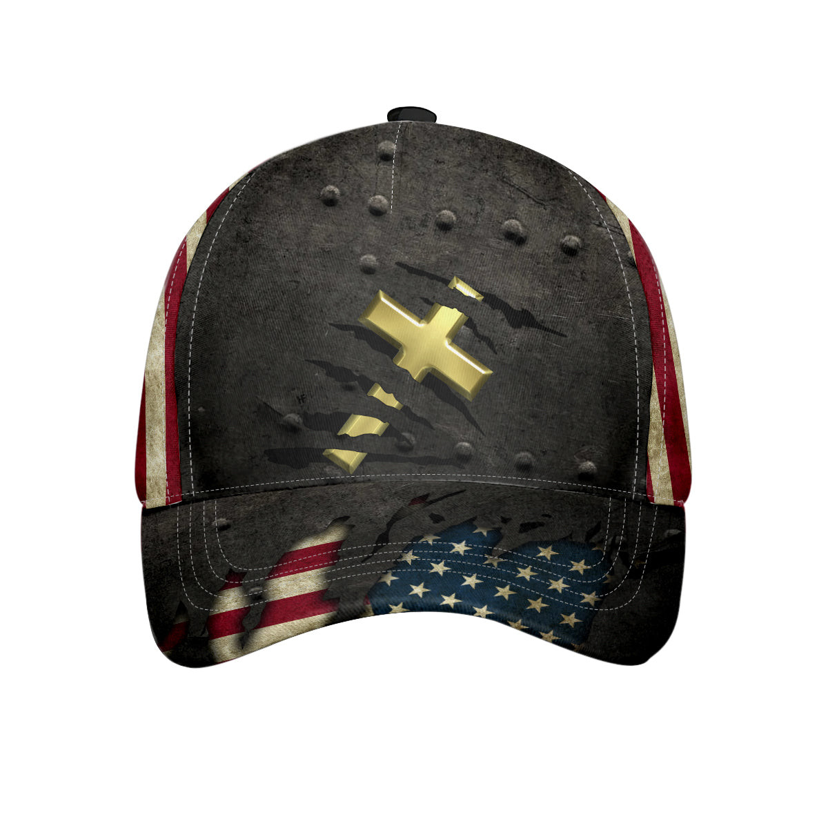 Jesus Cross Ripped US Flag Classic Cap American Jesus Holy Cross Baseball Cap