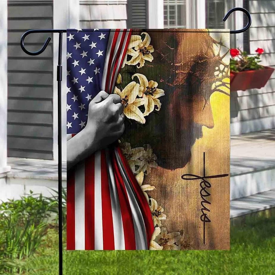 Jesus Faith Love Flower USA Flag America Flag 4th Of July Us Garden Flag House Flag
