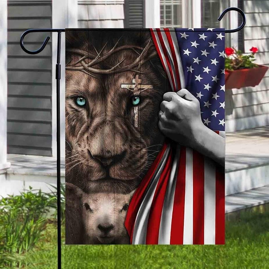 Jesus Faith The Lion And Lamb Nature USA Flag America Flag 4th Of July Us Garden Flag House Flag