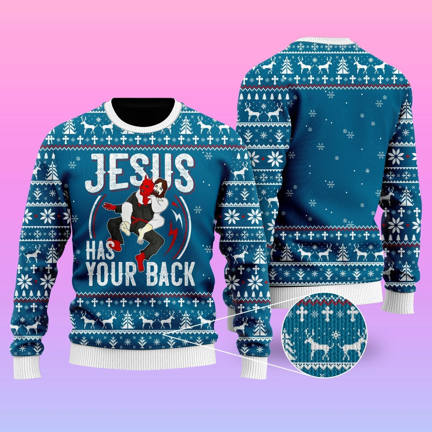 Jesus Has Your Back Jiu Jitsu Ugly Christmas Sweater Ugly Sweater For Men Women