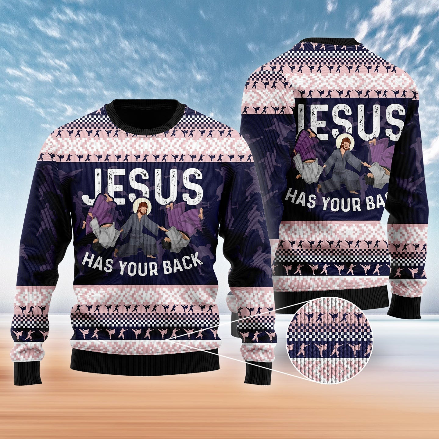 Jesus Has Your Back Jiu Jitsu Ugly Christmas Sweater Ugly Sweater For Men Women, Holiday Sweater