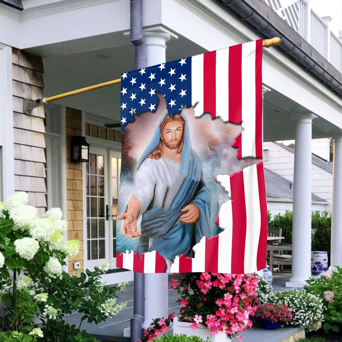 Jesus Independence Day Flag 4th Of July Flag Fourth July Flag USA Independence Day Proud Nation Flags god give his hand