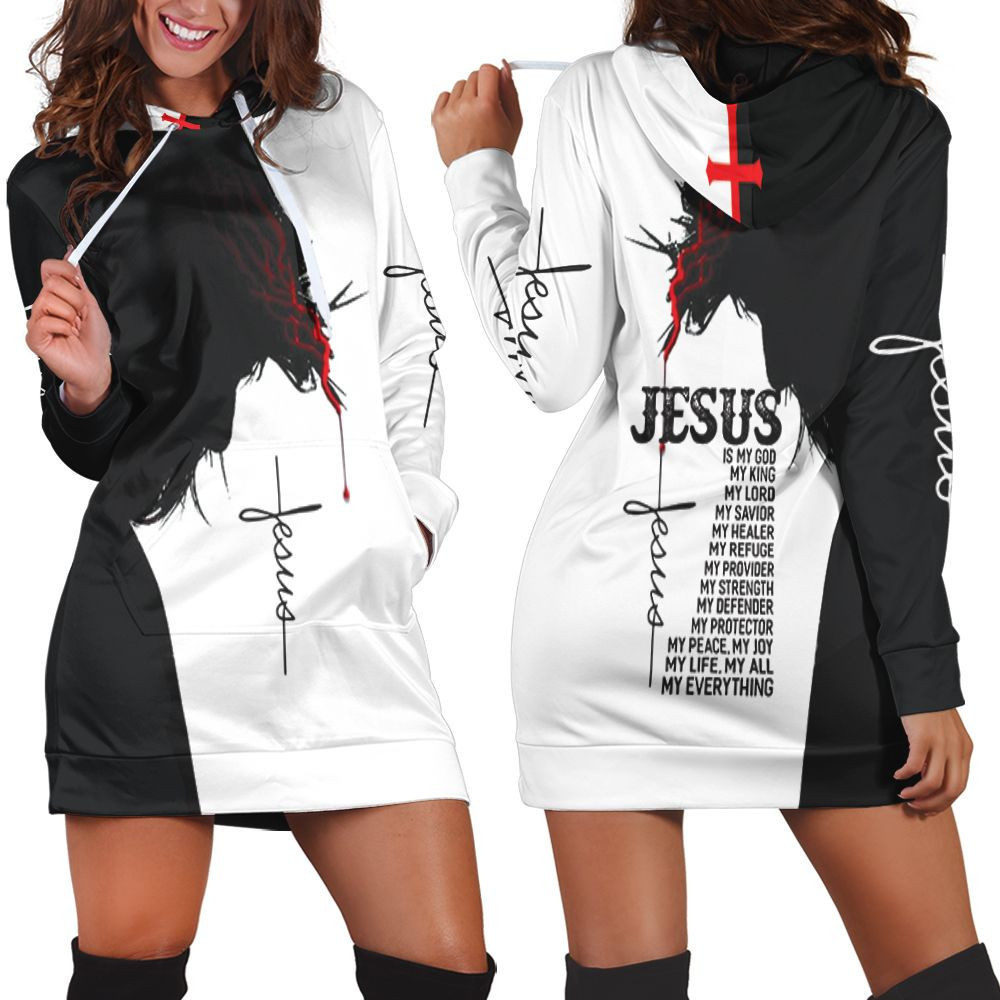 Jesus Is My God King Lord Savior My All Everything Silhouette For Christian 3d Hoodie Dress Sweater Dress Sweatshirt Dress