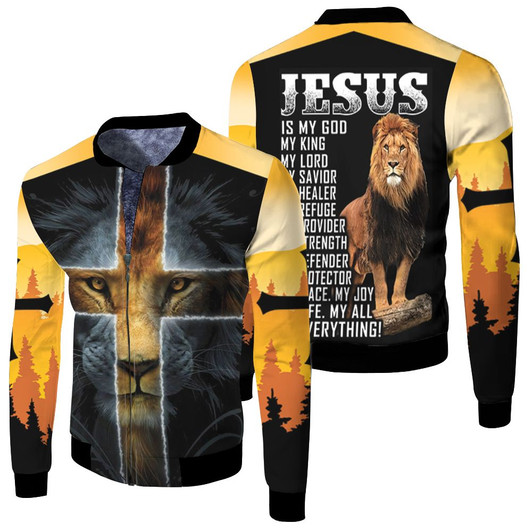 Jesus Is My God King Lord Savior My Everything Lion Fleece Bomber Jacket