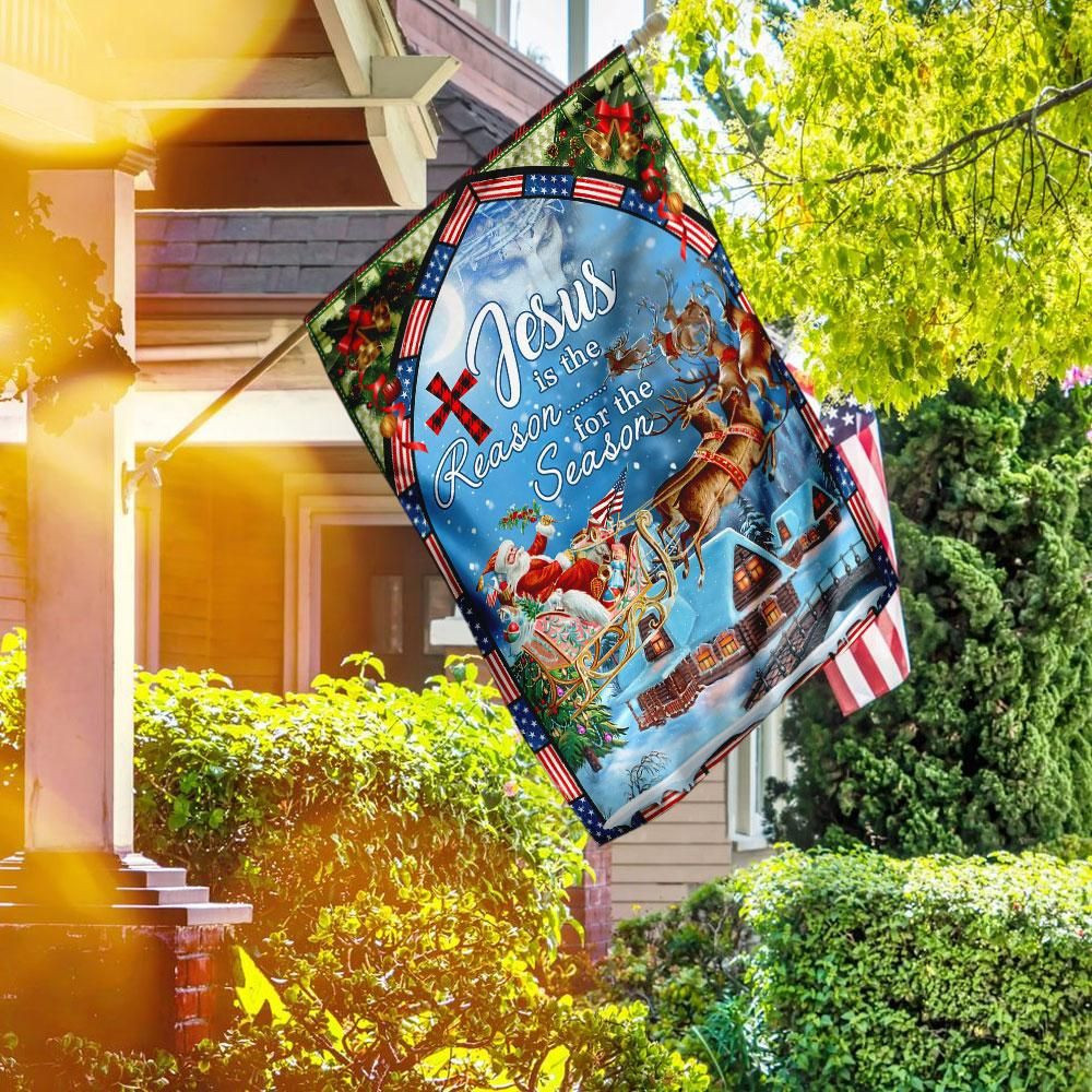 Jesus Is The Reason For The Christmas Season Santa Claus Xmas Garden Flag House Flag