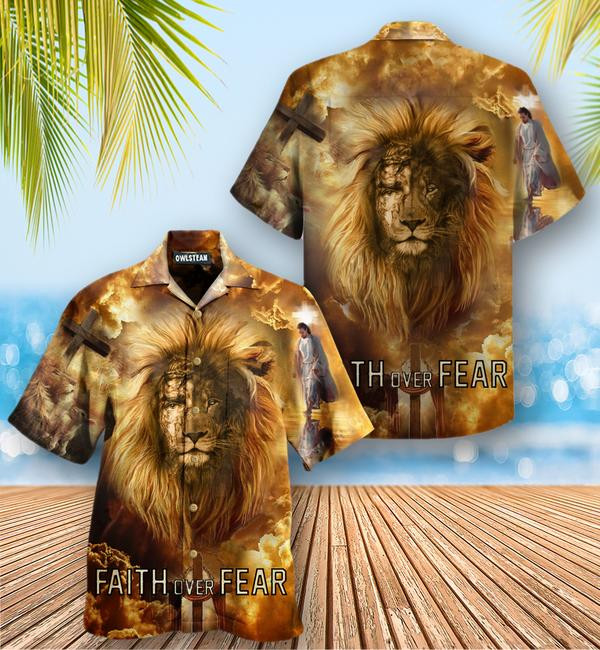 Jesus Lion Faith Over Fear Psalms Edition - Hawaiian Shirt - Hawaiian Shirt For Men