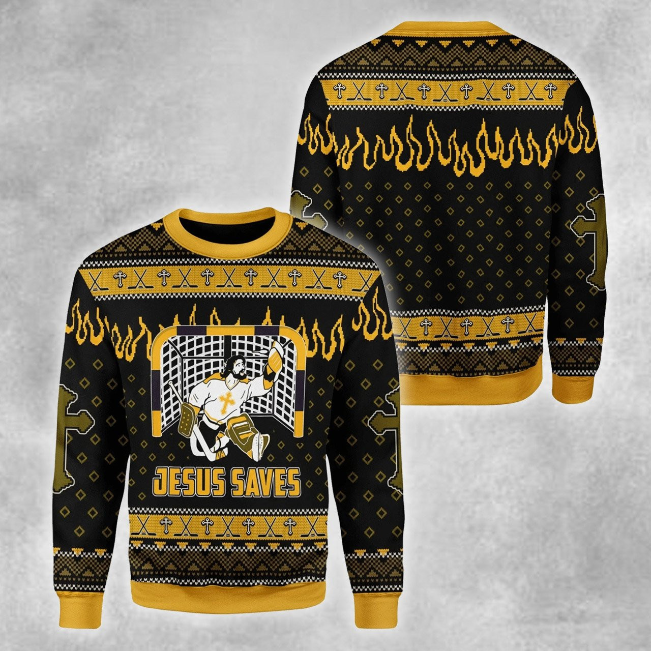 Jesus Saves Hockey Ugly Christmas Sweater