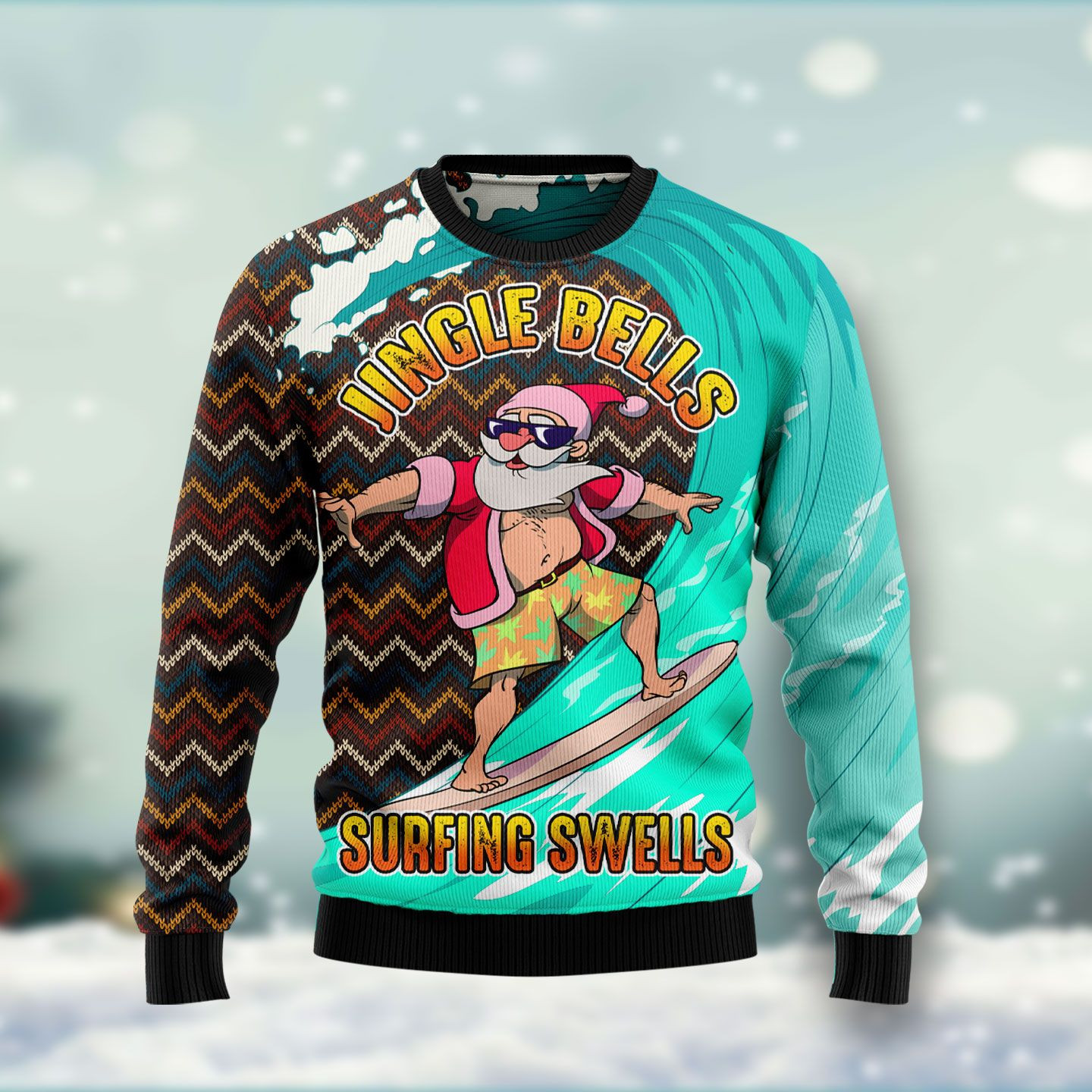 Jingle Bells Surfing Swells Ugly Christmas Sweater Ugly Sweater For Men Women