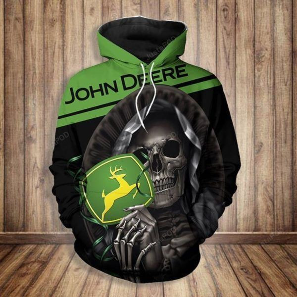 John Deere Death Skull Men and Women 3D Hoodie Shirt John Deere Death Skull 3D Shirt