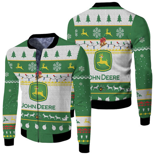 John Deere Ugly Christmas Fleece Bomber Jacket