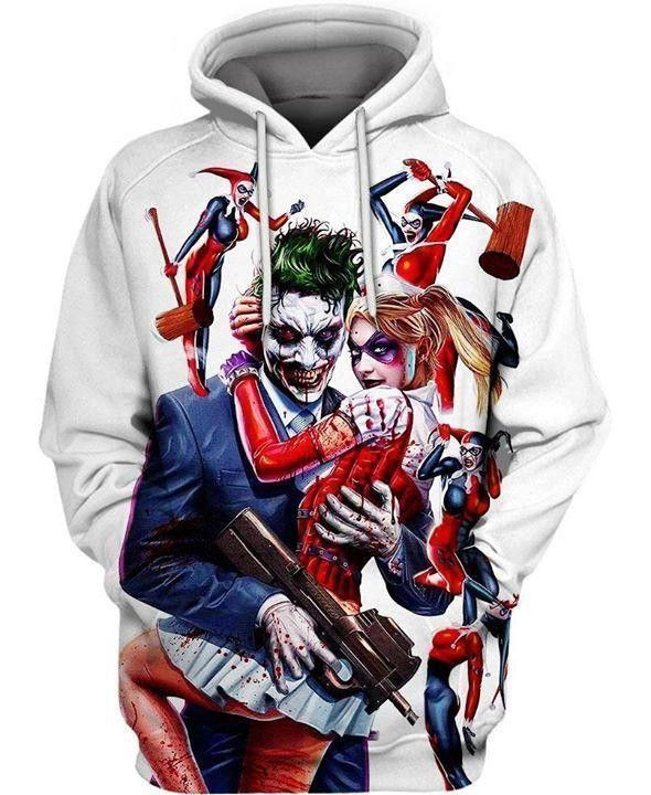 Joker Hug Harley Quinn Villain Characters Pullover And Zippered Hoodies Custom 3D Graphic Printed 3D Hoodie All Over Print Hoodie For Men For Women