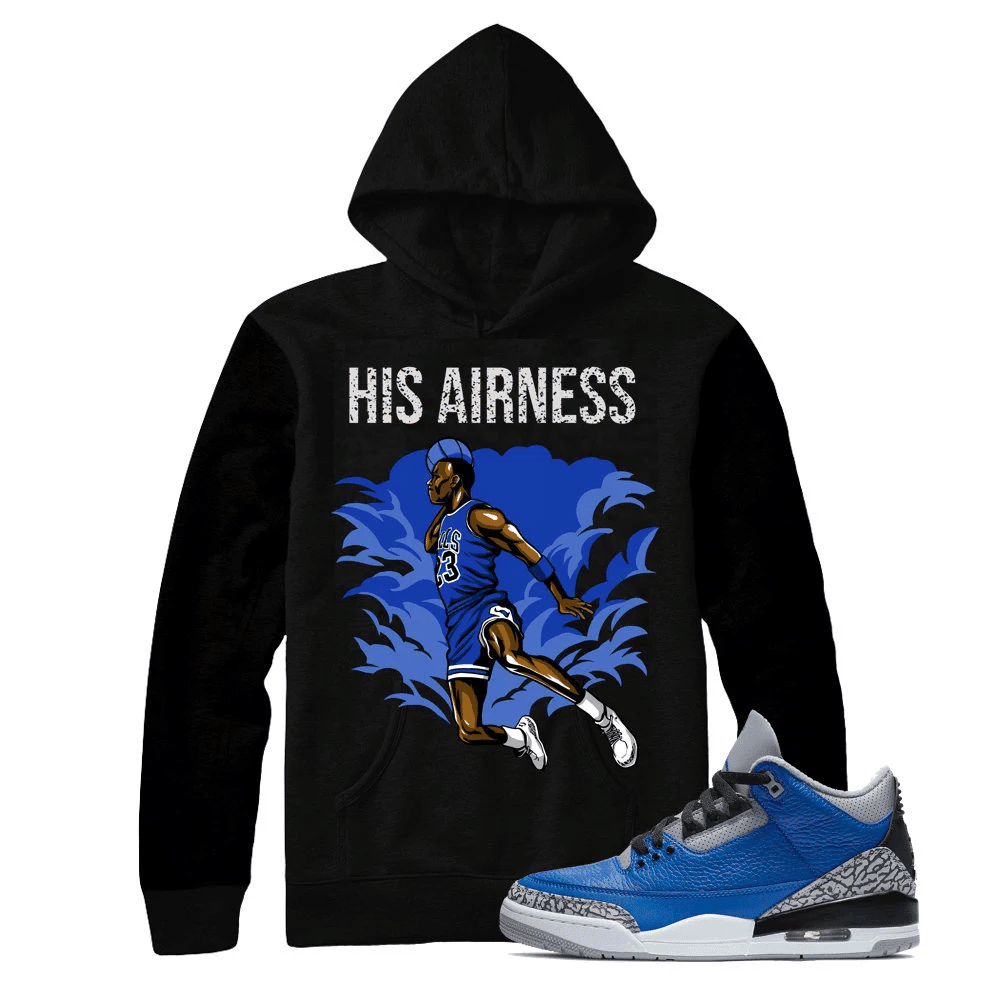 Jordan 3 Blue Cement His Airness Sneaker Black Hoodie | Blue Cement Retro 3s Hoodies Outfit