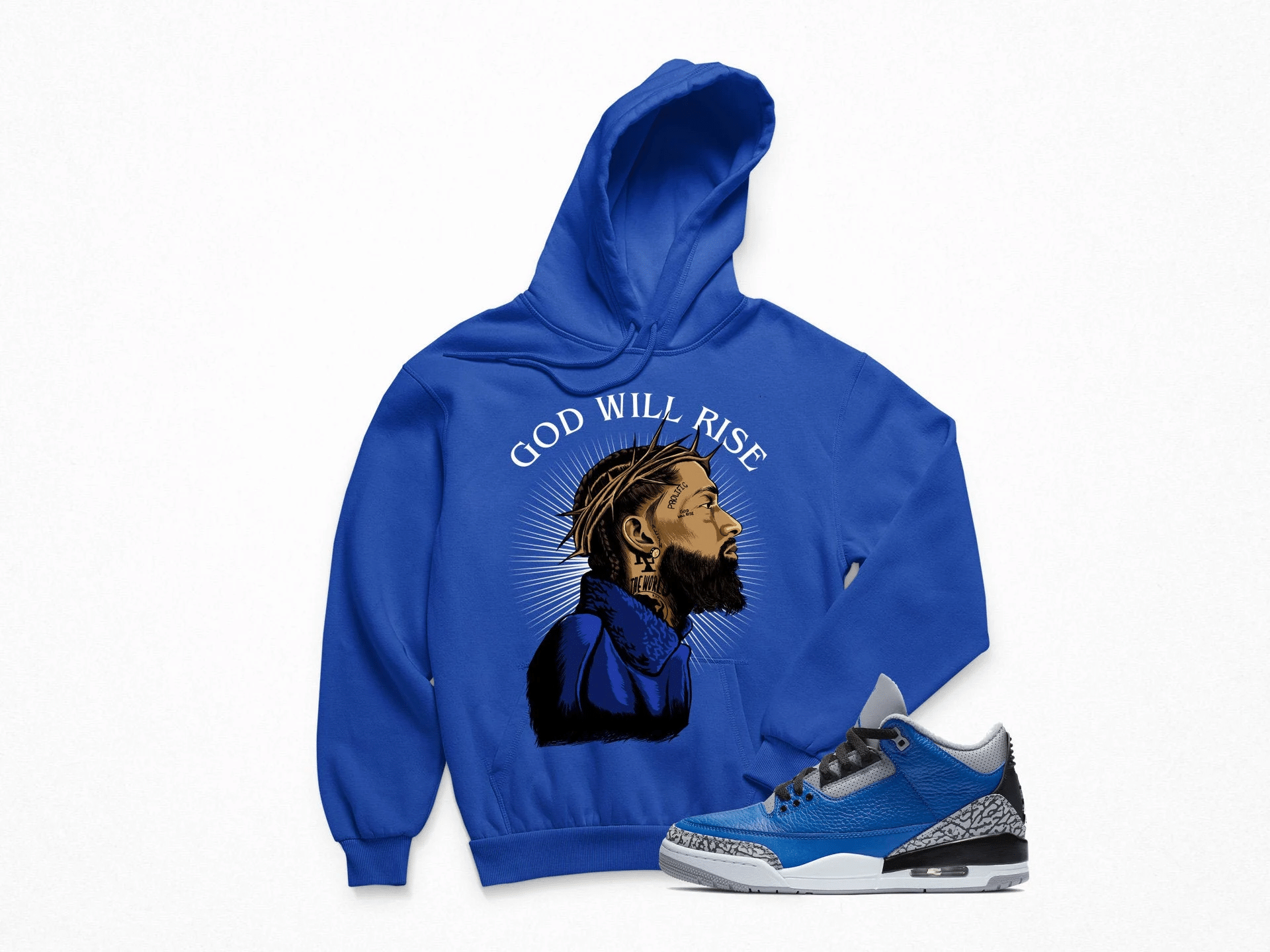 Jordan 3 Blue Cement Nipsey Hussle Sneaker Blue Hoodie | Blue Cement Retro 3s Hoodies Outfit