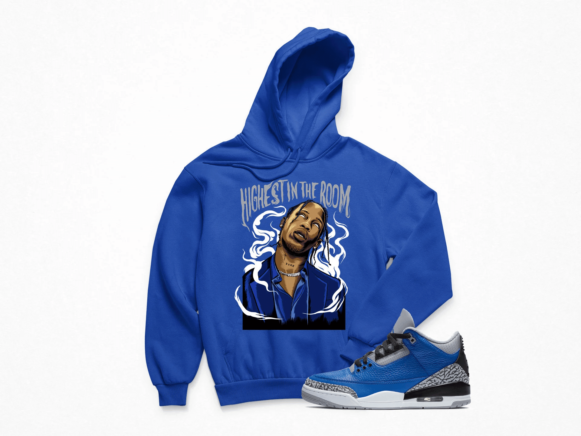 Jordan 3 Blue Cement Travis Scott Sneaker Blue Hoodie | Blue Cement Retro 3s Hoodies Outfit