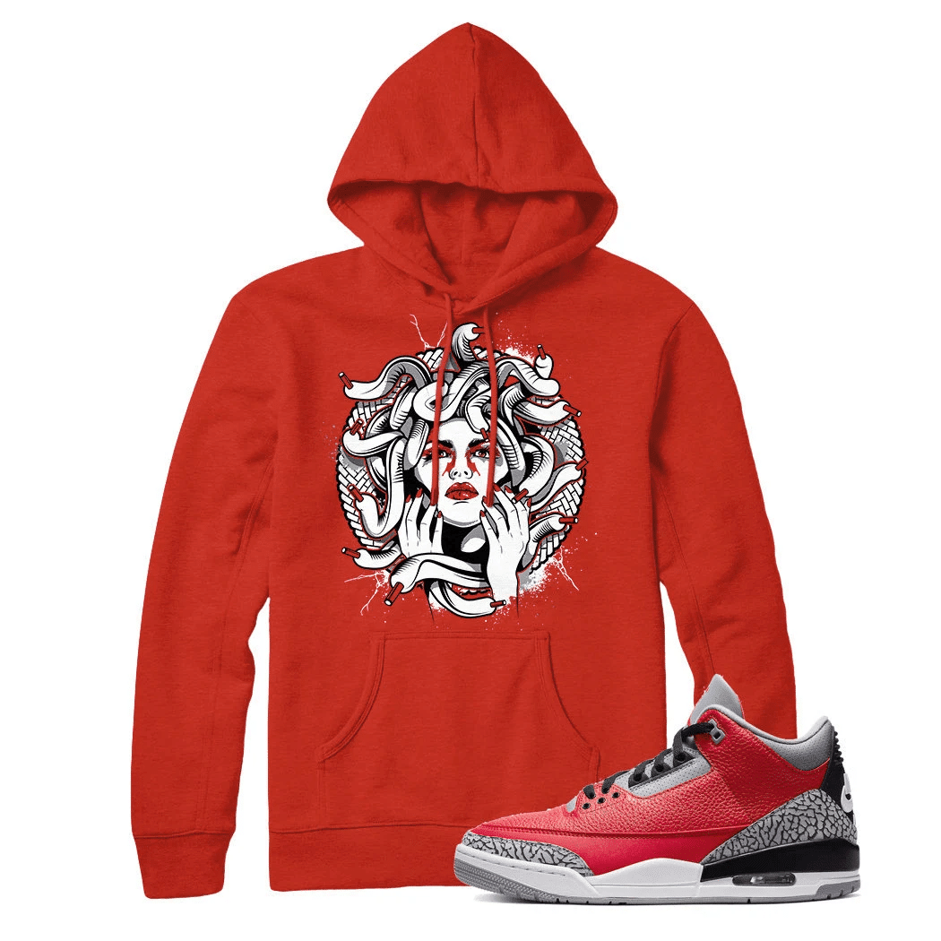 Jordan 3 Red Cement Medusa Sneaker Hoodie | Red Cement 3 Retro 3s Hoodies Outfit