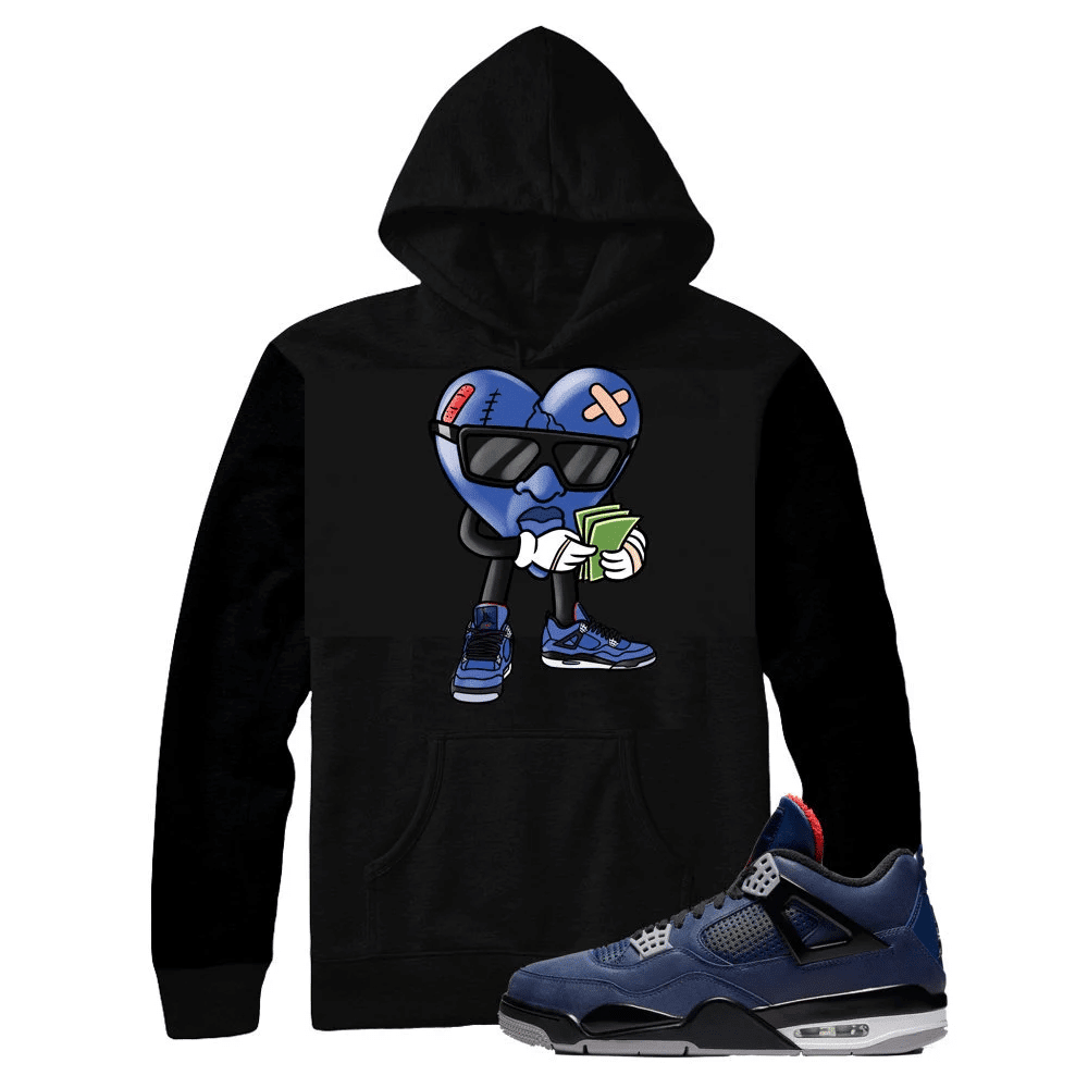 Jordan 4 Winter Loyal Blue Hustle Heart Sneaker Hoodie | Wntr 4 Hoodies | Retro 4 Clothing Outfit