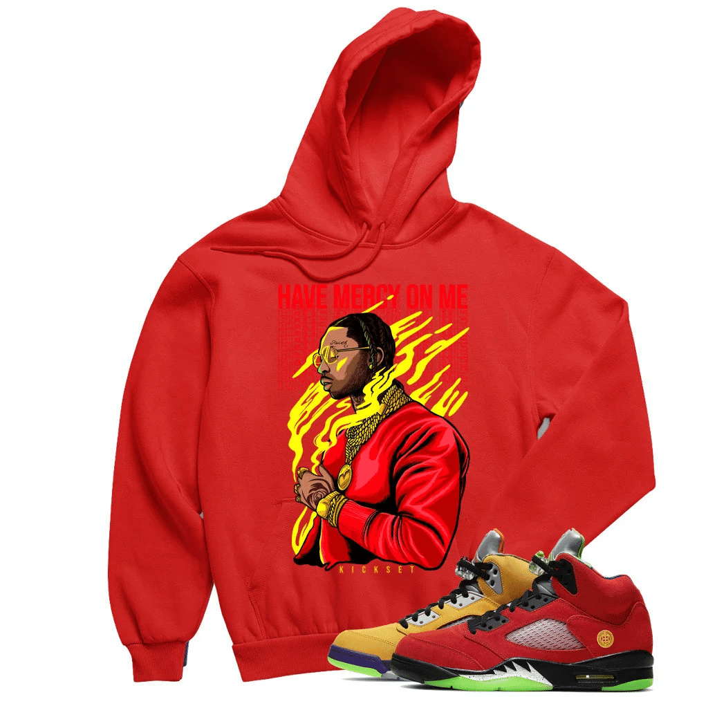 Jordan 5 What The Have Mercy Red Sneaker Hoodie | What The Retro 5s Hoodies Outfit