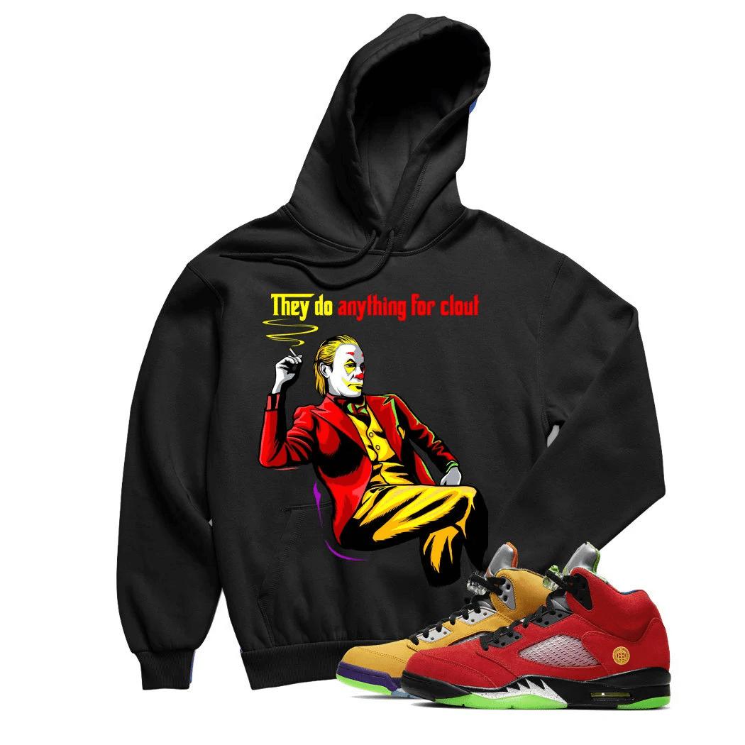 Jordan 5 What The Joker Face Black Sneaker Hoodie | What The Retro 5s Hoodies Outfit