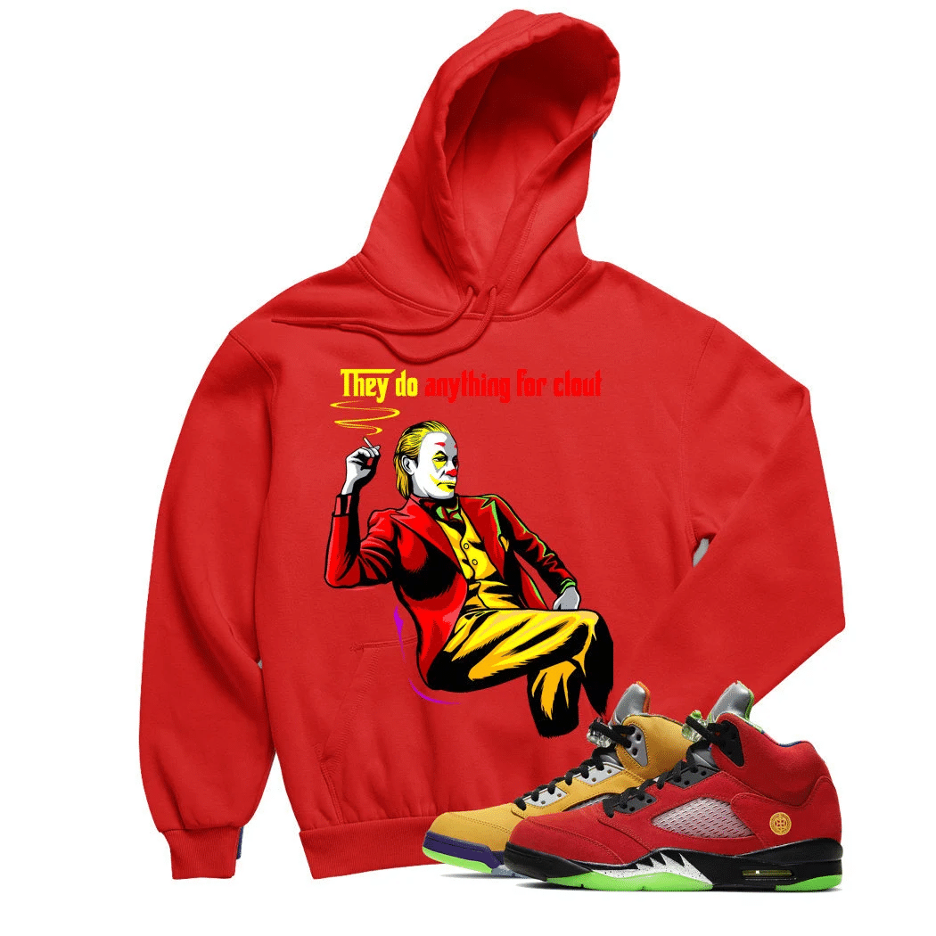 Jordan 5 What The Joker Face Red Sneaker Hoodie | What The Retro 5s Hoodies Outfit
