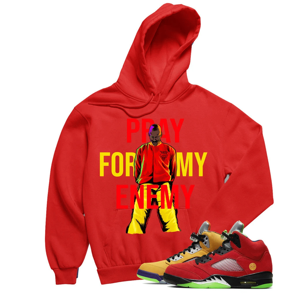 Jordan 5 What The MJ Pray Red Sneaker Hoodie | What The Retro 5s Hoodies Outfit